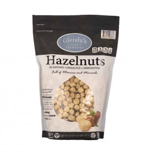 unroasted and unsalted blanched hazelnuts - 26oz front side of package