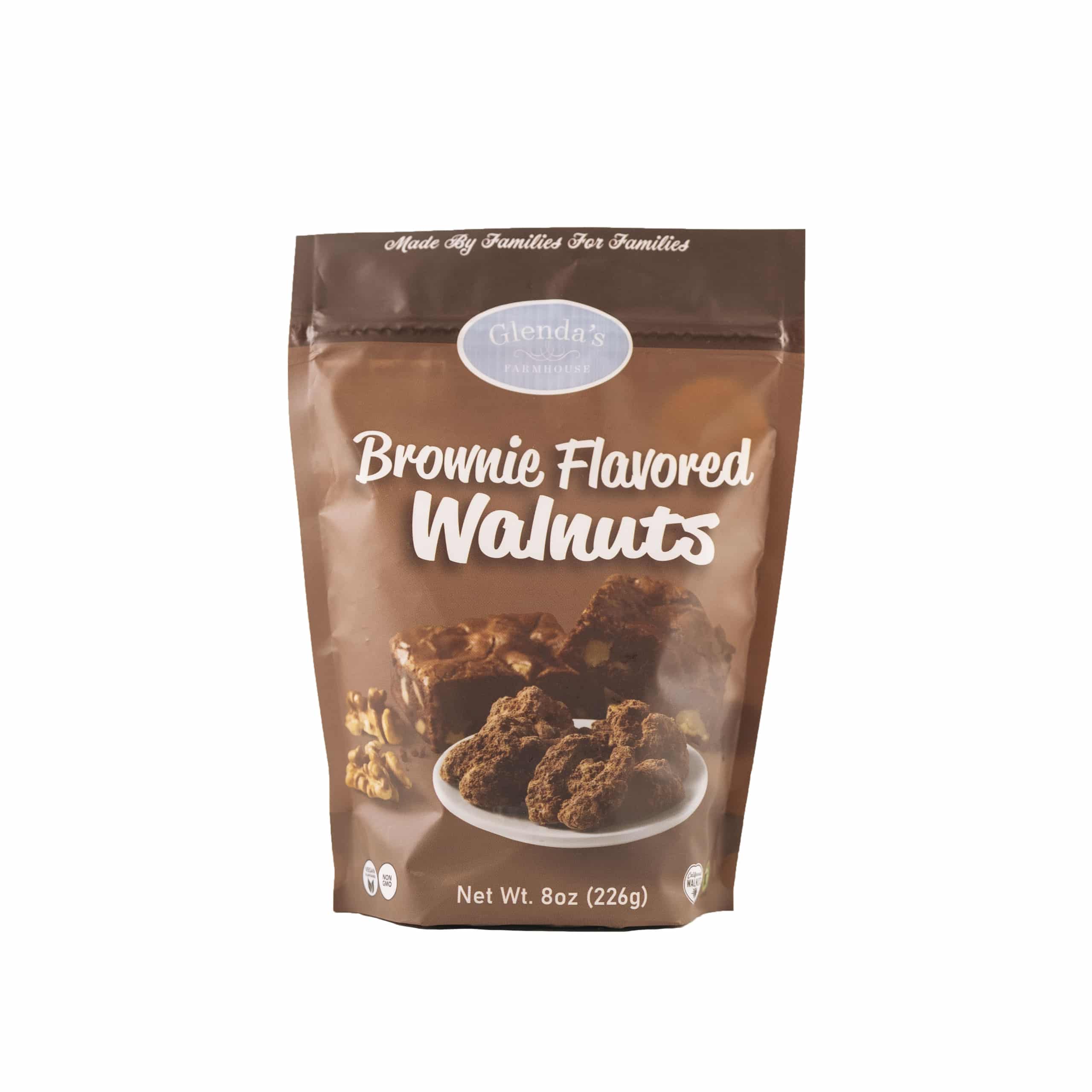 brownie flavored walnuts front side of package