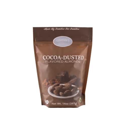 cocoa dusted flavored almonds front side of package