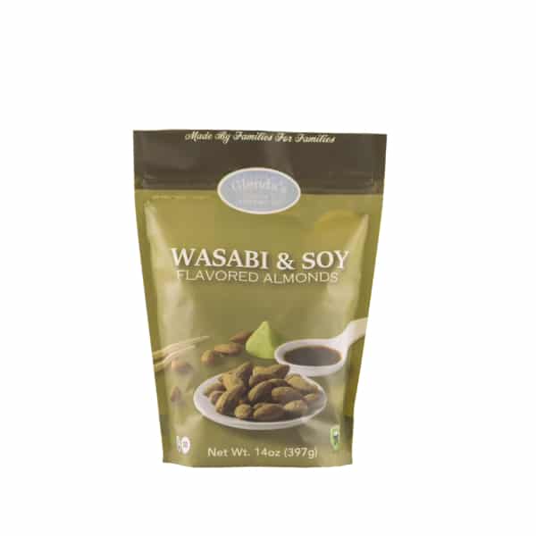 wasabi and soy flavored almonds package front side