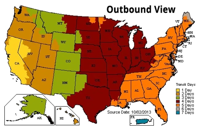 Outbound View map of the united states.